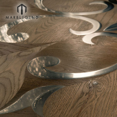 Custom French Brass Inlay Walnut Wood Flooring Parquet Pattern