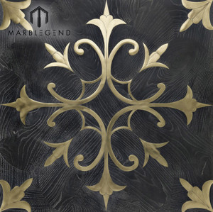 Nuevo diseño floral patrón oro metal negro incrustaciones de madera pisos parquet