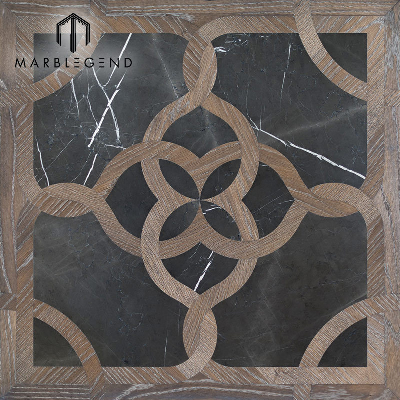 Classic Pattern Parquet Wood Marble Inlay Flooring Tiles Pfm