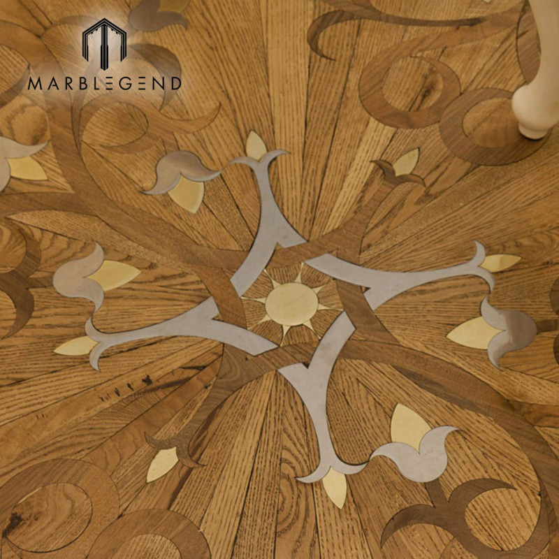 Royalty Flower Engineered Pattern Metal Inlay Wood Inlay Parquet Flooring Tiles