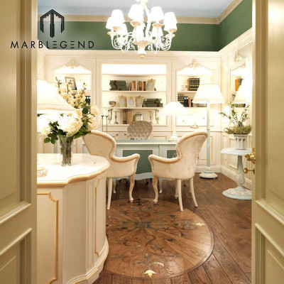 Royalty Flower Engineered Pattern Metal Inlay Wood Inlay Parquet Flooring Tiles