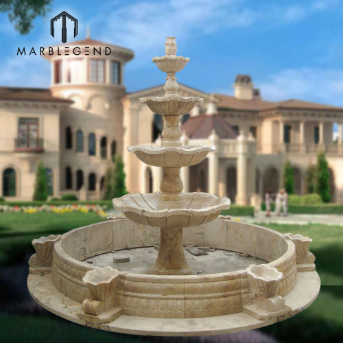 Fuente de agua de mármol de cuatro niveles de decoración al aire libre
