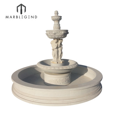 Outdoor garden use natural stone marble water fountain with figure statue