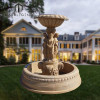 Contemporary outdoor garden beige marble water fountain with figure statue
