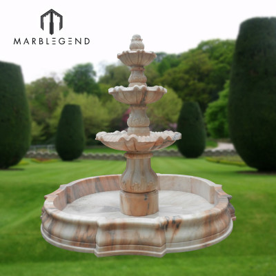 Piscina de agua de forma de loto de mármol beige al aire libre que talla jardín fuente de agua
