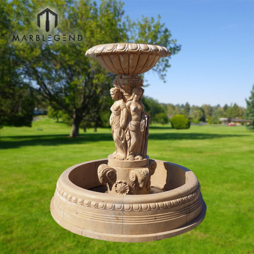PFM high quality natural stone outdoor garden beige marble water fountain