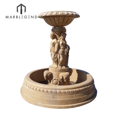 PFM high quality natural stone outdoor garden beige marble water fountain