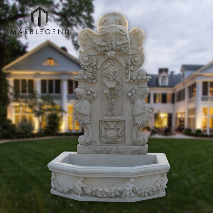 Indoor Natural white marble Wall water fountain with angel statue