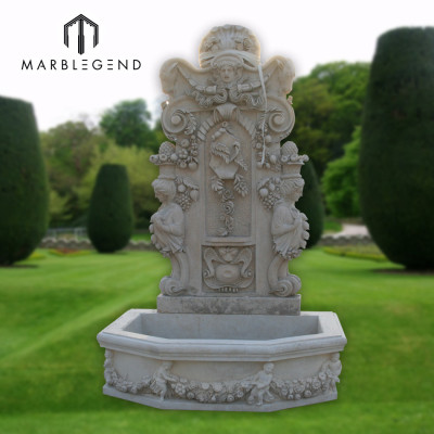 Indoor Natural white marble Wall water fountain with angel statue
