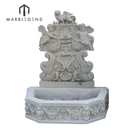 Крытый Натуральный белый мрамор Настенный фонтан с статуей ангела