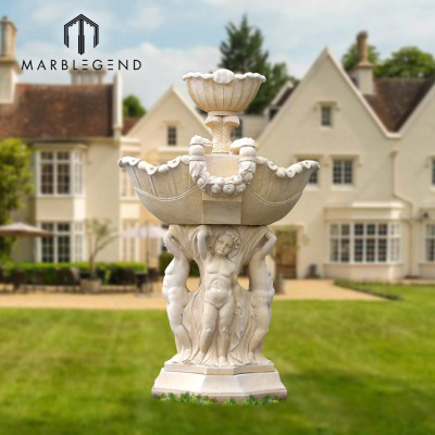 Diseño personalizado líder Gran fuente de agua de mármol para decoración de jardín al aire libre