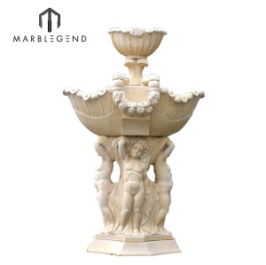 Leading outdoor marble garden fountains supplier custom large double tier carving marble statues water fountain