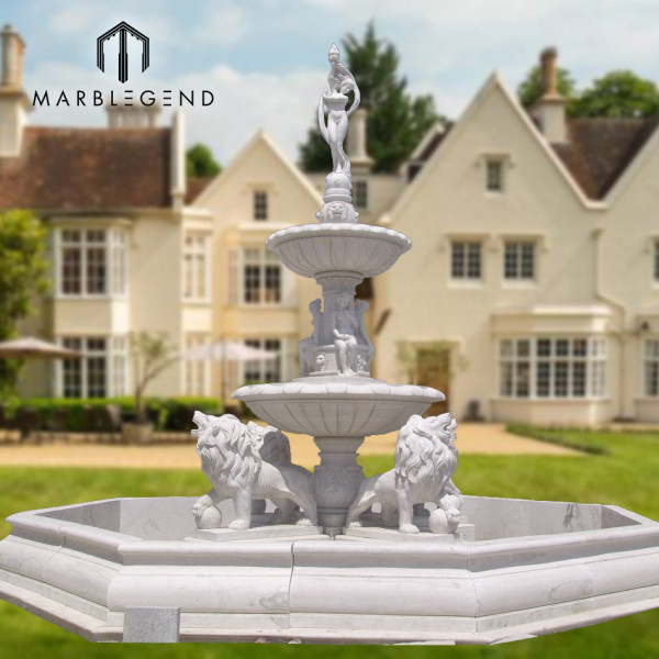 High quality Large outdoor lion and figure statue marble water fountain