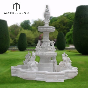Gran fuente de agua de mármol de estilo tropical para uso en jardines al aire libre