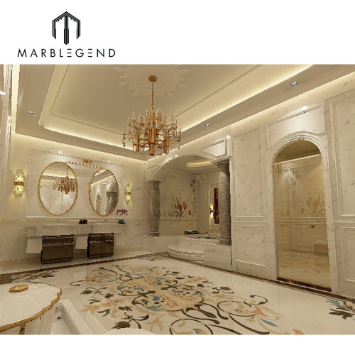 Master suite bathroom marble waterjet medallion 3D design