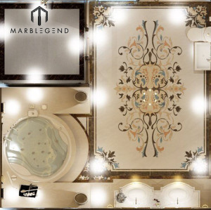 Master suite baño mármol waterjet medallón diseño 3D