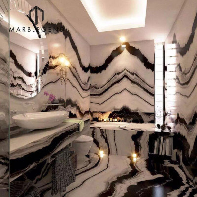 Bookmatch Featured Wall Pattern in Panda White Marble Tiles