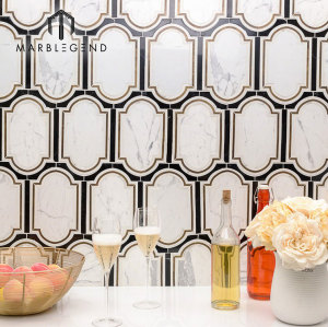 Kitchen backsplash Inara cavalier brass marble waterjet mosaic tile