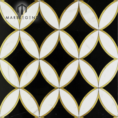 Baldosa de piso modificada para requisitos particulares del mosaico waterjet del mármol oblicuo del mármol del caleidoscopio