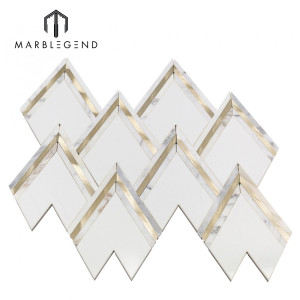 Luxurious vzag white gold marble waterjet mosaic tile for wall