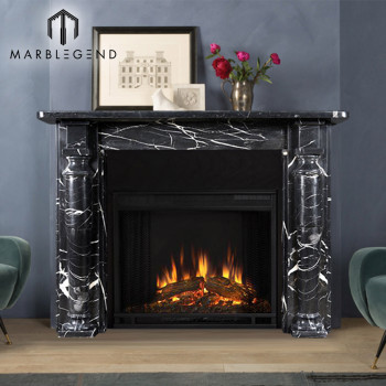 Roman design Hand carved Nero Marquina marble fireplace mantel