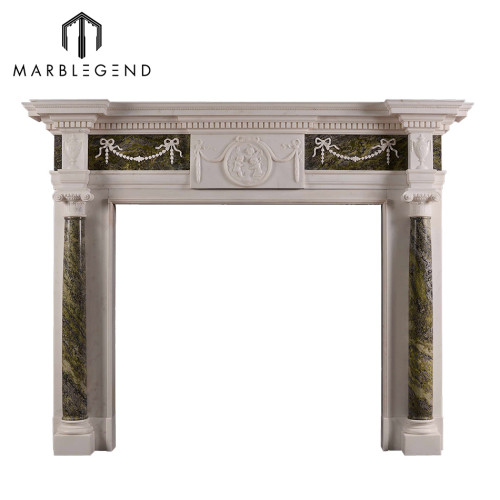 Natural stone carved marble fireplace mantel with columns
