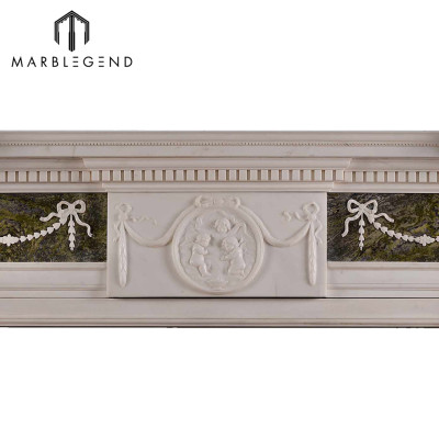 Natural stone carved marble fireplace mantel with columns