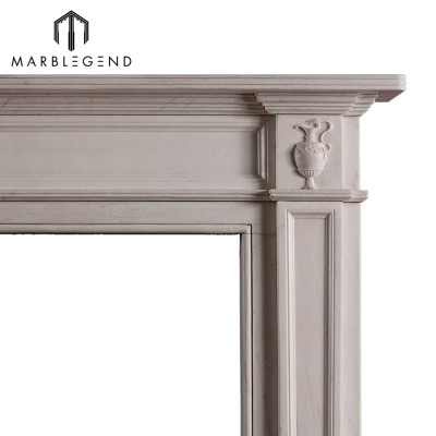 Simple design hand carved white marble stone fireplace surround