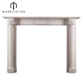 Well polished indoor freestanding white natural stone marble fireplace