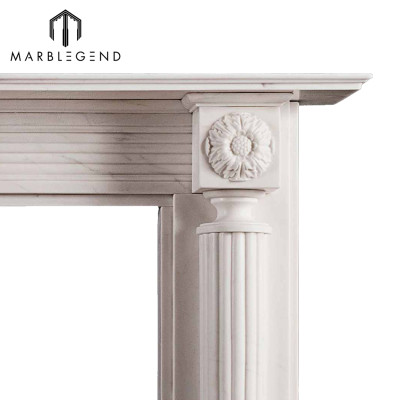 Well polished indoor freestanding white natural stone marble fireplace