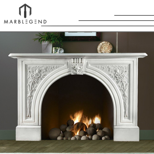 Best selling white marble stone fireplace mantel