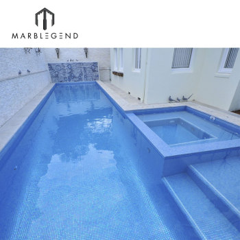 Light blue iridescent blend glass mosaic tile antislip glass mosaic tiles for swimming pool price