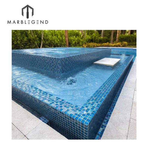customized transparent lightwaves blue glass mosaic tiles for swimming pool price