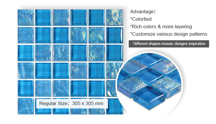 customized transparent lightwaves blue glass mosaic tiles for swimming pool price-2
