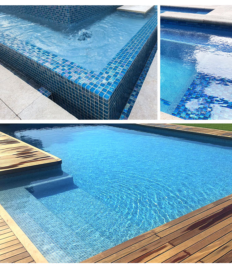 customized transparent lightwaves blue glass mosaic tiles for swimming pool price-4