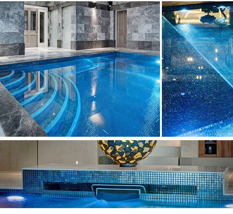 Luminescent iridescent clear glass swimming pool mosaic tiles for private villa-4