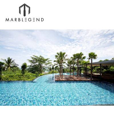 Custom blue square crystal glass swimming pool mosaics for luxury villa swimming pool