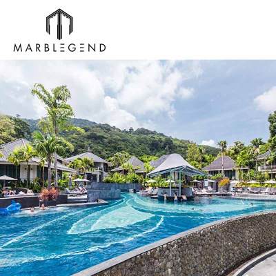 Customized design blue glass polished mosaics for outdoor Resort big swimming pool