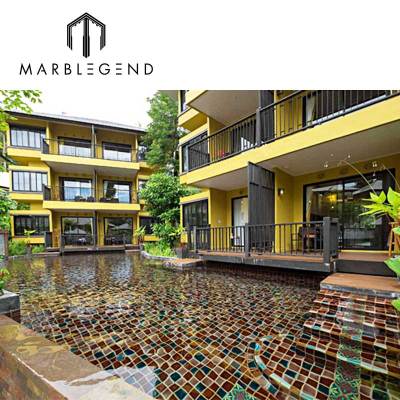 Custom designed brown glass mosaic tile for apartment outdoor pool