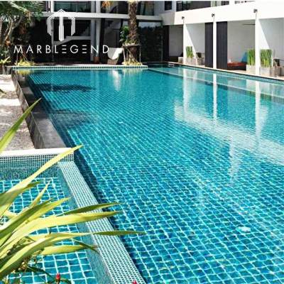 Green blue glass polished mosaics tiles for Outdoor big swimming pool