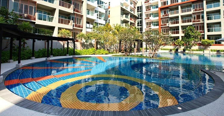 Customized design big swimming pool blue glass polished mosaics outdoor resort pool tiles-1
