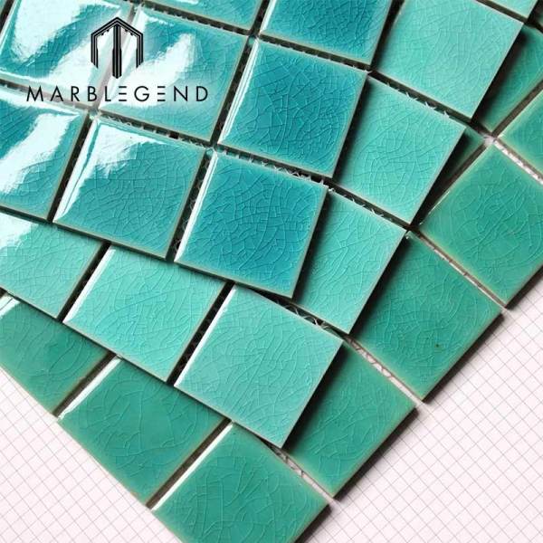 upscale green crackle glazed ceramic Mosaic tile for villa outdoor swimming pool