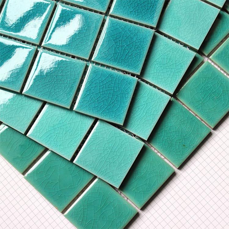 crackle glazed ceramic Mosaic tile upscale green swimming pool mosaics villa outdoor pool mosaic-5