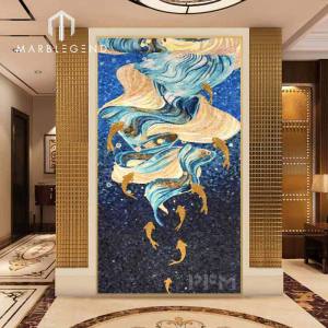 家居装饰墙壁悬挂蓝色金黄海洋玻璃马赛克瓦片壁画