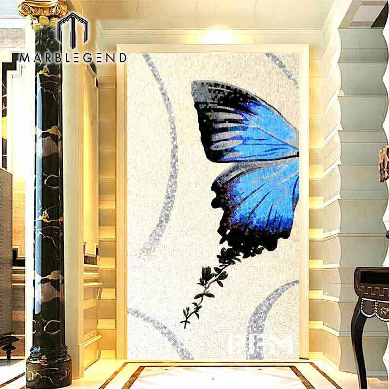 Beautiful blue butterfly art mosaic mural for floor wall bathroom