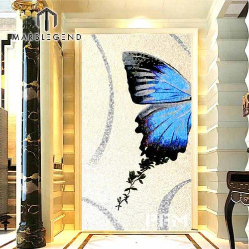 Beautiful blue butterfly art mosaic mural for floor wall bathroom kitchen
