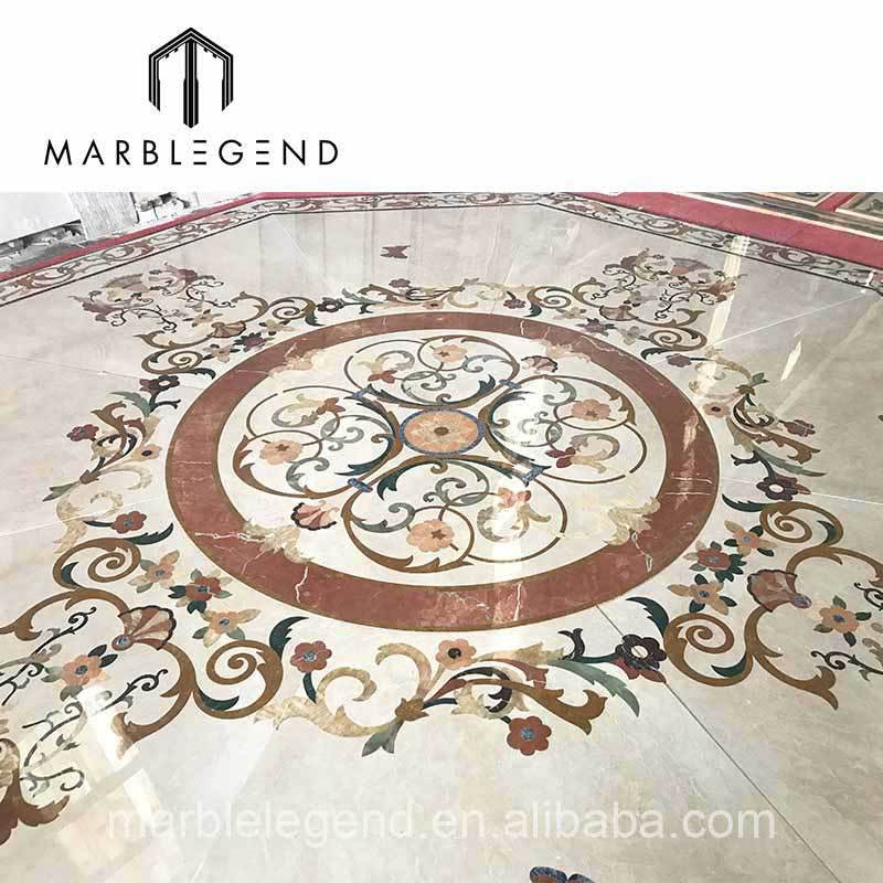 Custom big size waterjet medallion inlay marble luxury floral for entrance flooring