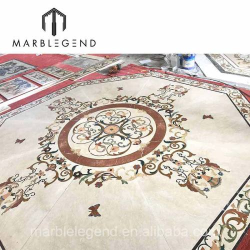 Custom big size waterjet medallion inlay marble luxury floral for entrance flooring