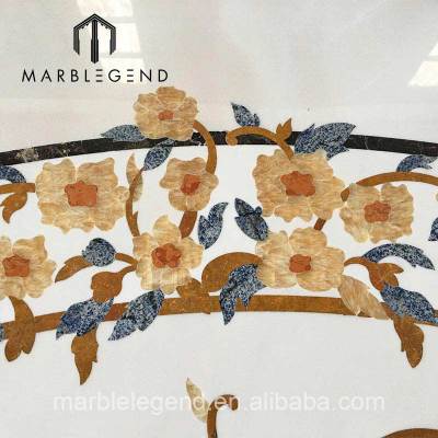 Inlay natural marble stone waterjet medallion border floor decoration for lobby hallway