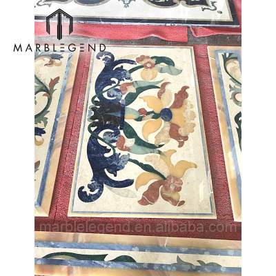 Flower pattern beige marble tile waterjet rectangle square border for interior wall floor decoration